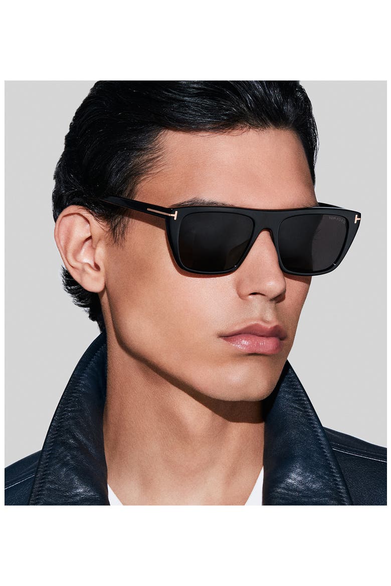 Aslan 56mm Rectangular Sunglasses, Alternate, color, SHINY BLACK / SMOKE