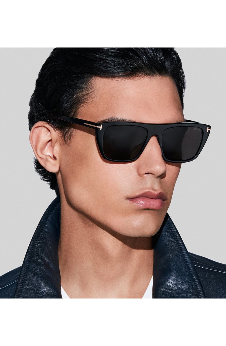 TOM FORD Aslan 56mm Rectangular Sunglasses, Alternate, color, Black Eco / T Logo / Smoke