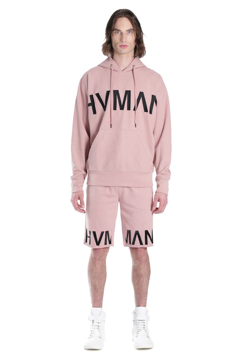 Waffle Knt Logo Hoodie, Alternate, color, DUSTY PINK WAFFLE KNIT