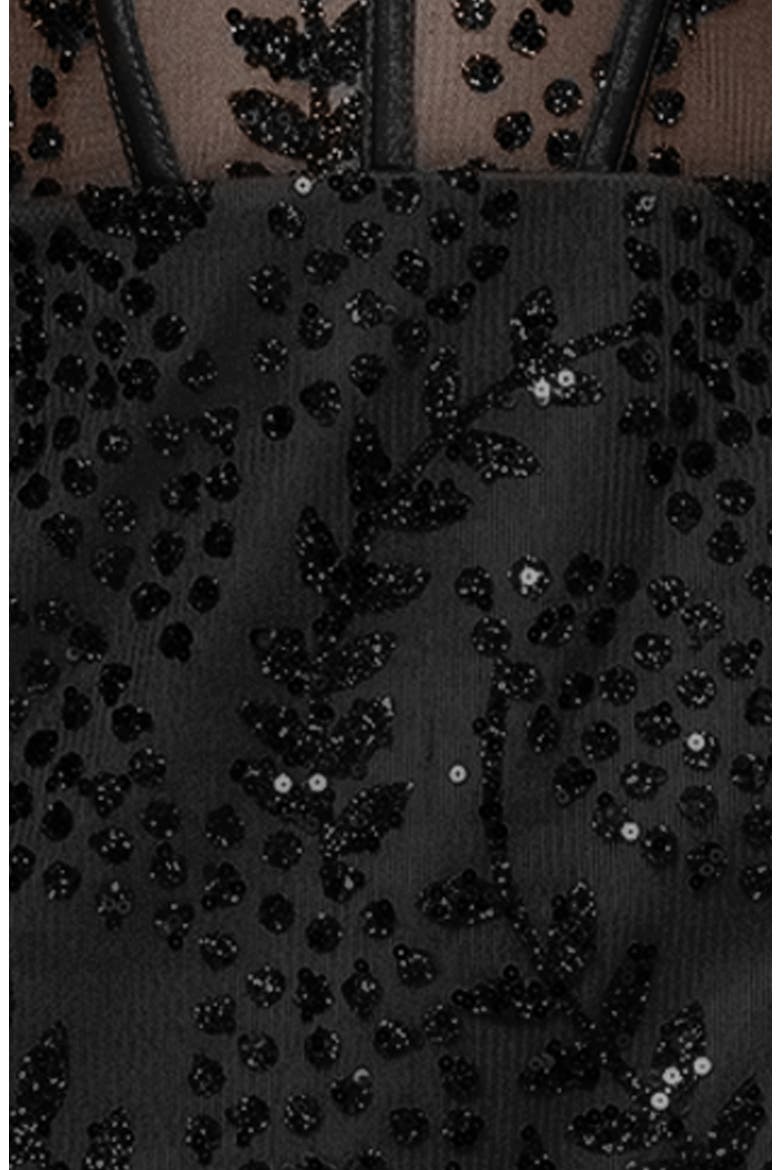 Illusion Mesh Lace-Up Glitter Minidress, Alternate, color, BLACK
