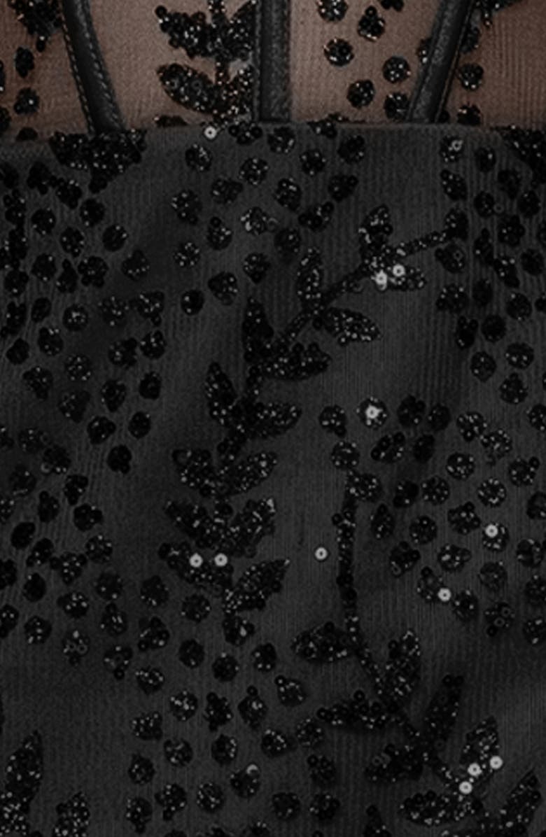 Blondie Nites Illusion Mesh Lace-Up Glitter Minidress, Alternate, color, Black