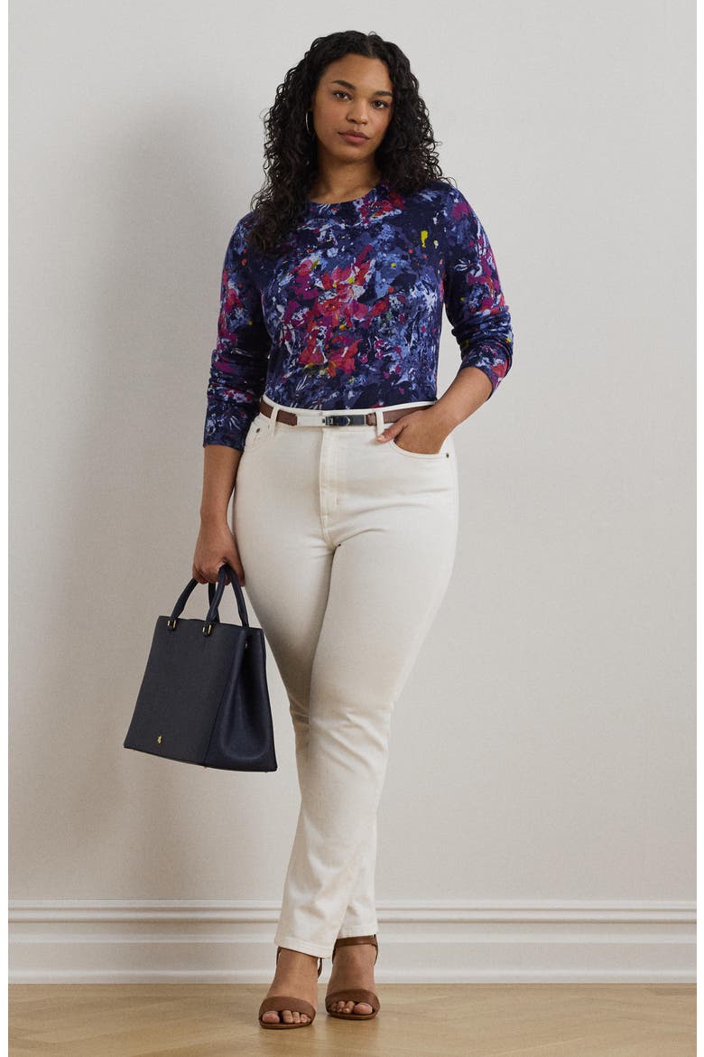 Abstract Print Cotton Blend Sweater, Alternate, color, BLUE MULTI