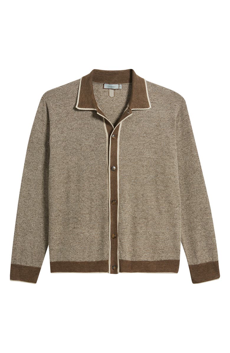 Canali Linen Blend Cardigan, Alternate, color, Light Brown