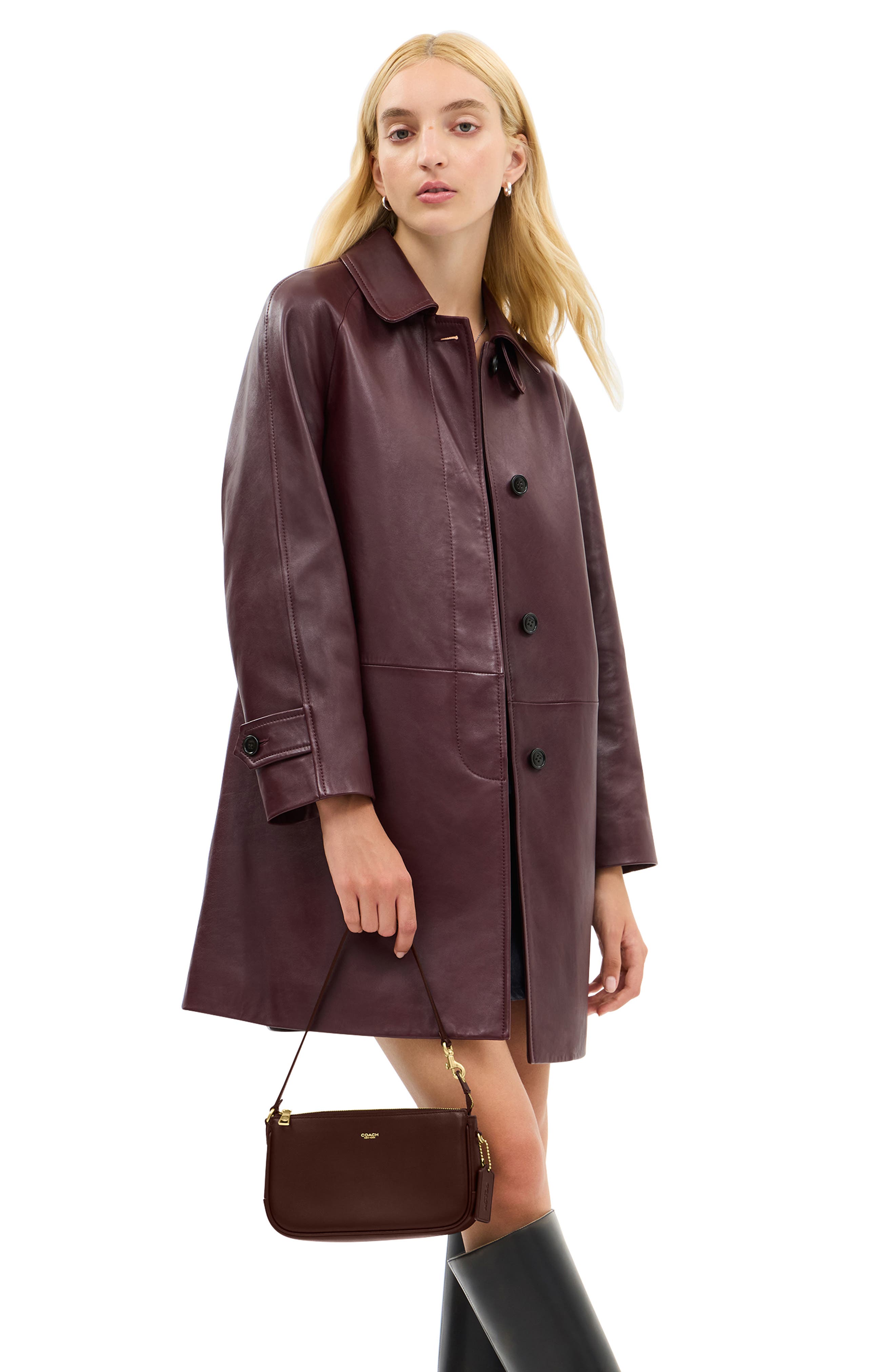 COACH Plaza Natural Grain Leather Shoulder Bag, Alternate, color, Maple