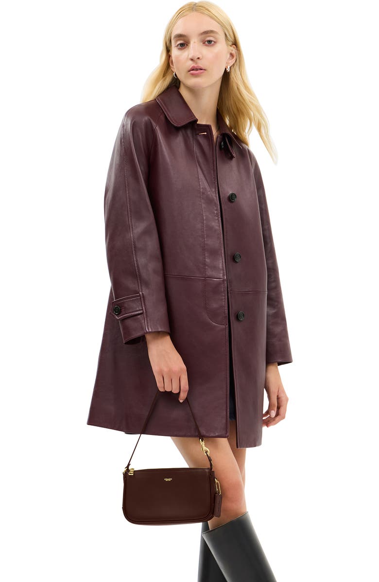 COACH Plaza Natural Grain Leather Shoulder Bag, Alternate, color, Maple