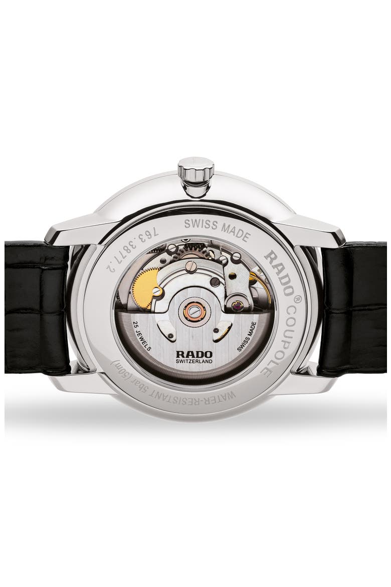 Coupole Classic Automatic Embossed Leather Strap Watch, 41mm, Alternate, color, BLACK/WHITE/SILVER