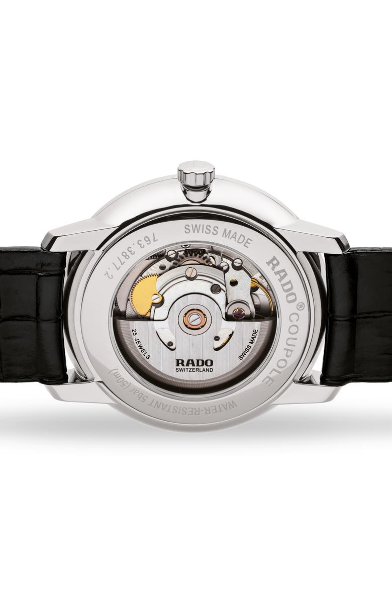 RADO Coupole Classic Automatic Embossed Leather Strap Watch, 41mm, Alternate, color, Black/White/Silver