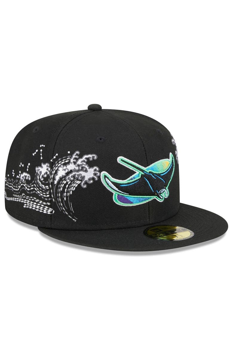 New Era Men's New Era Black Tampa Bay Rays Tonal Wave 59FIFTY Fitted Hat, Alternate, color, 