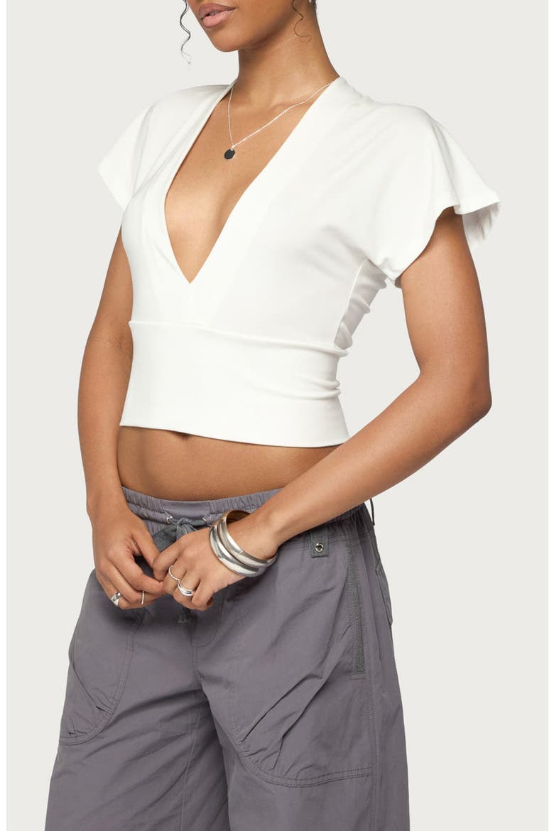 Mundy Deep V-Neck Crop Top, Alternate, color, WHITE