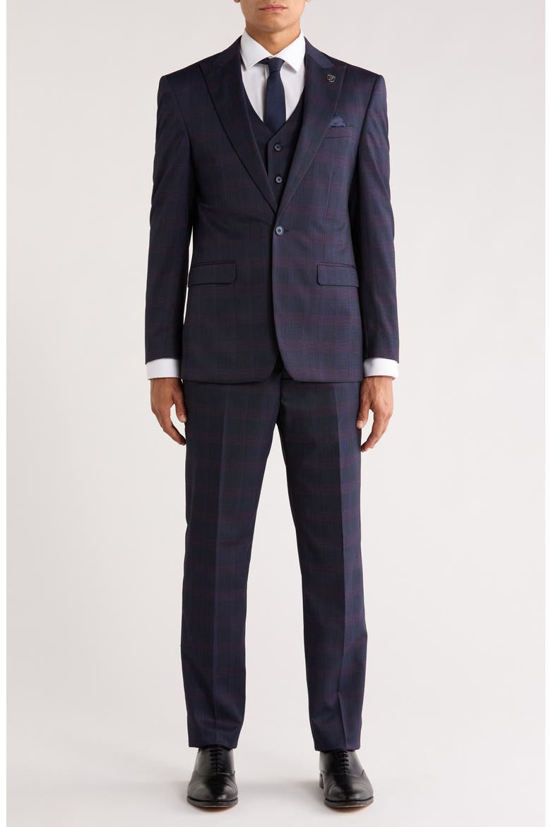 Navy Glen Plaid Mélange 3-Piece Suit, Main, color, NAVY