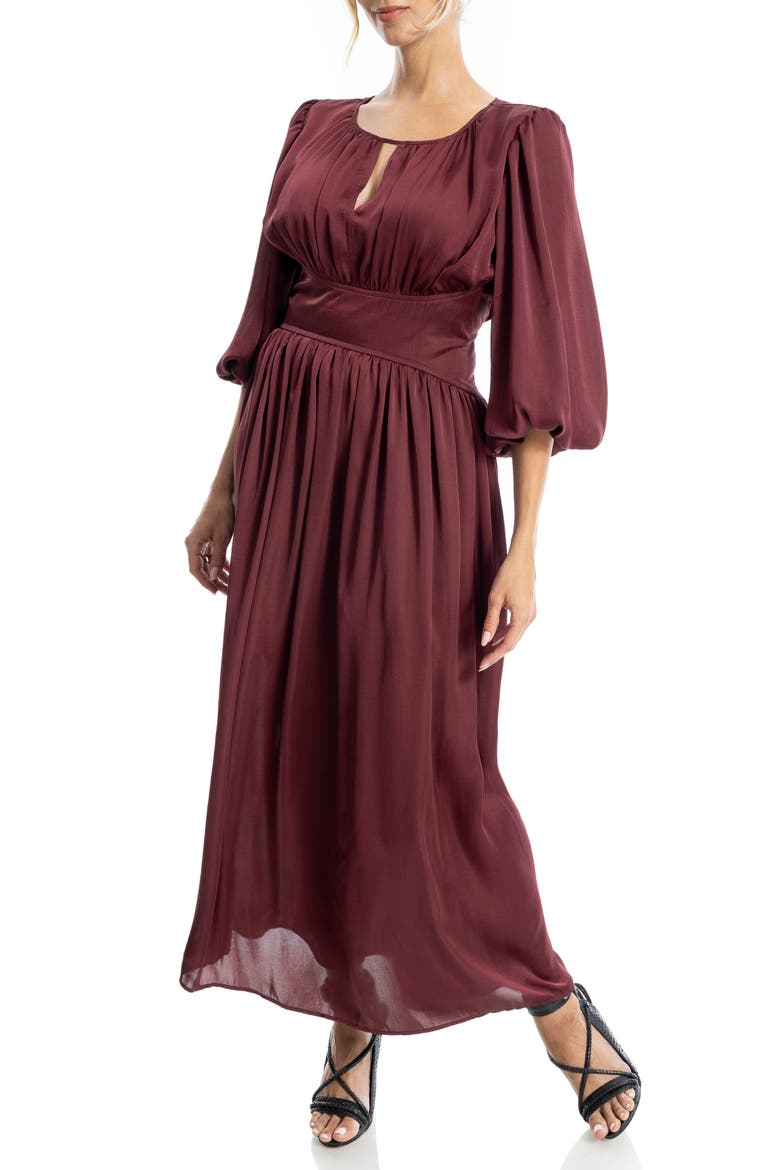Keyhole Balloon Sleeve Maxi Dress, Main, color, WINE