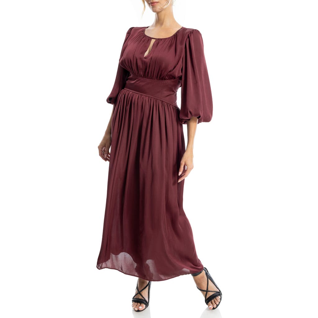 Max Studio Keyhole Balloon Sleeve Maxi Dress In Burgundy