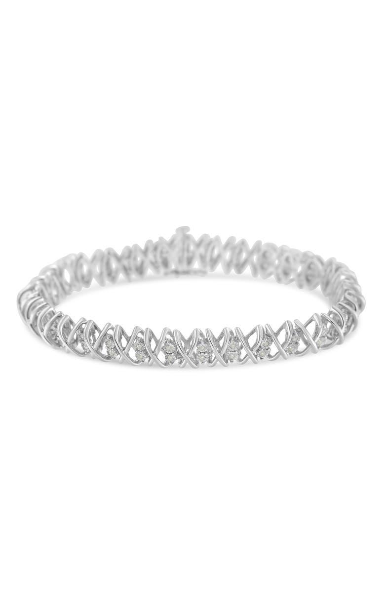 Haus of Brilliance Silver rose-cut Diamond X-Link Bracelet, Alternate, color, White