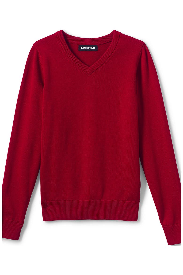 School Uniform Boys Cotton Modal Fine Gauge V-neck Sweater, Alternate, color, Red