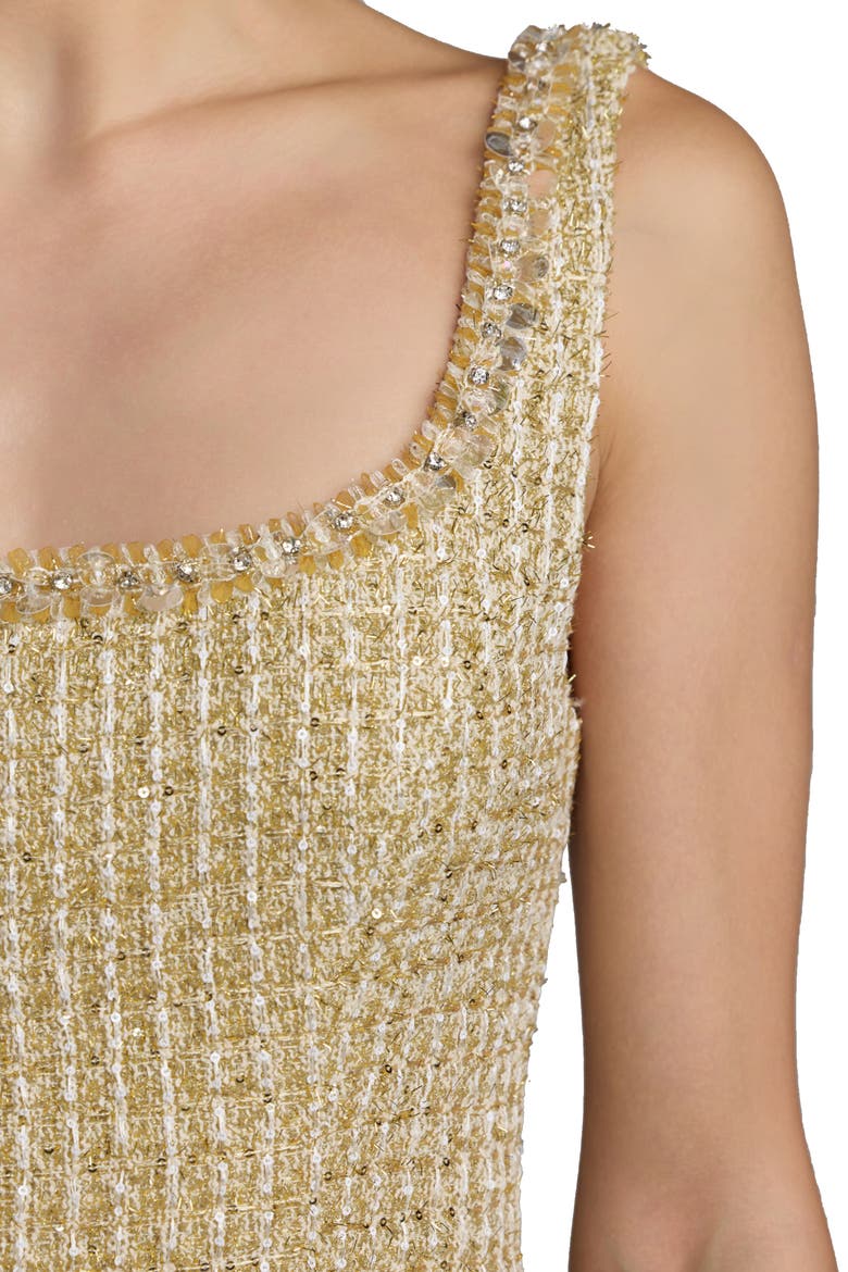 Sleeveless Square Neck Boucle Mini Dress, Alternate, color, Gold