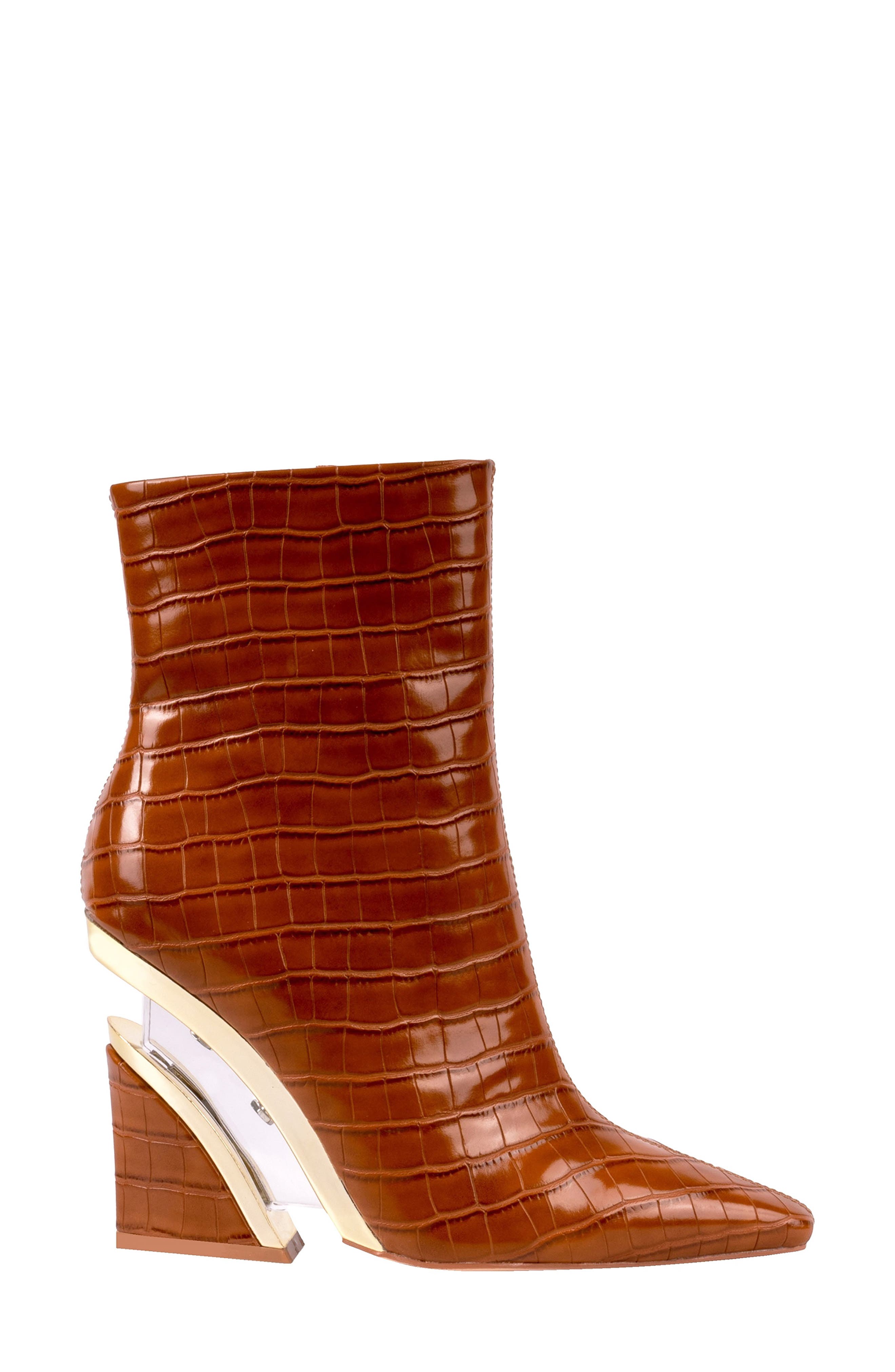 Via Croc Embossed Block Heel Bootie, Alternate, color, COGNAC
