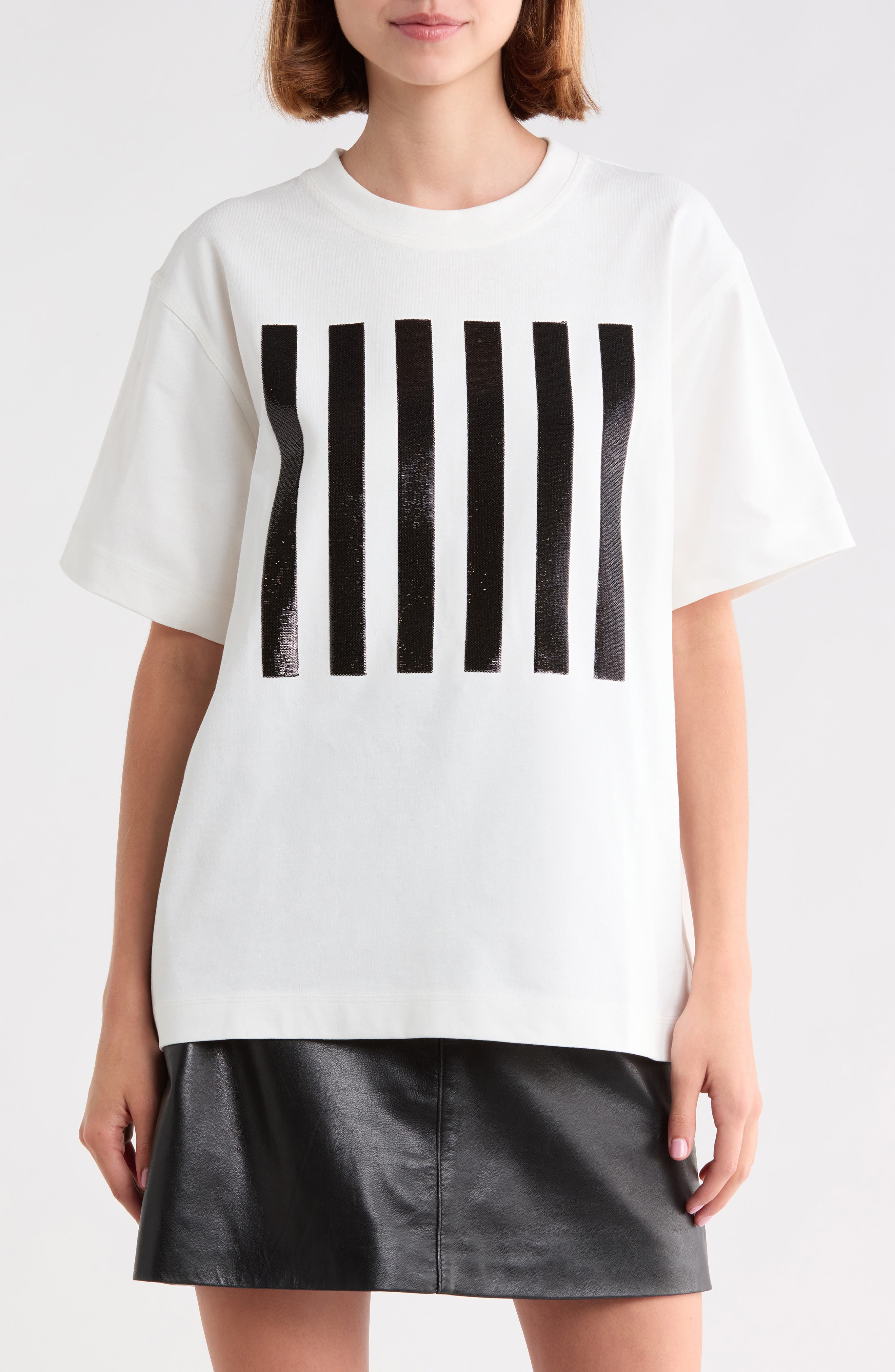 Sequined Stripe Boxy T-Shirt
