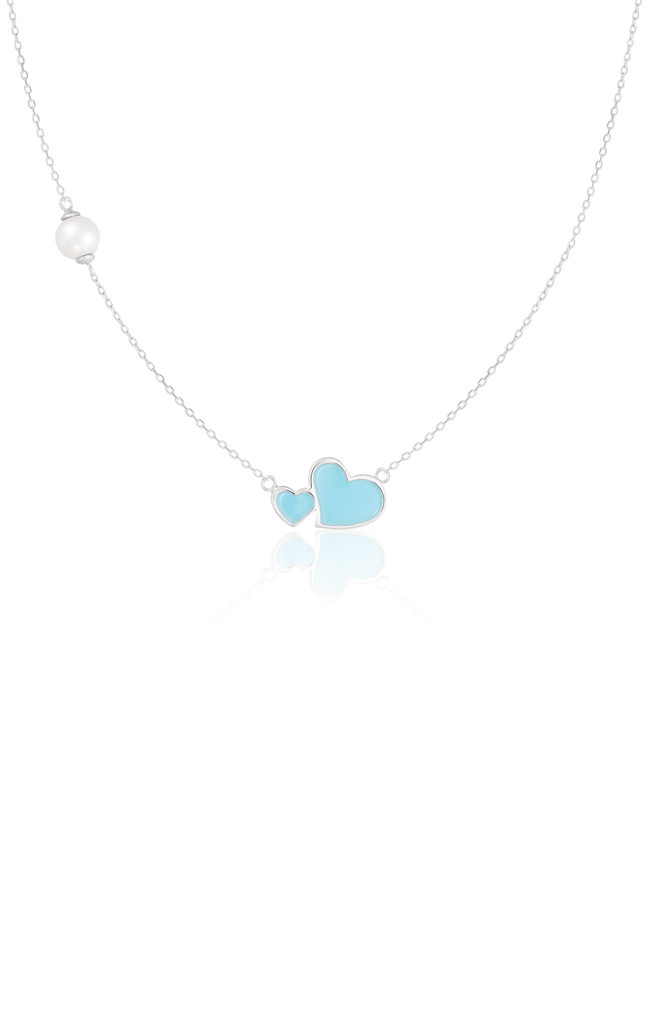 SPLENDID PEARLS Double Heart Pendant Necklace