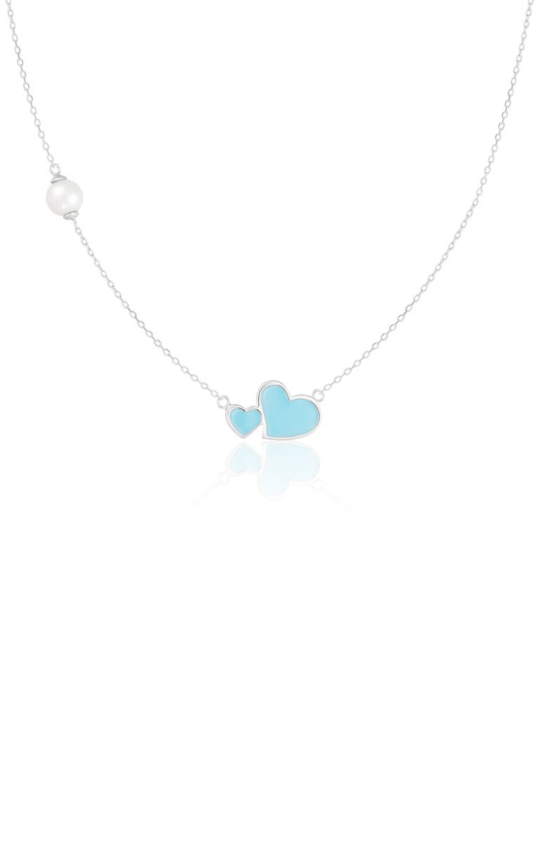SPLENDID PEARLS Double Heart Pendant Necklace, Main, color, Silver/ Blue/ Pearl