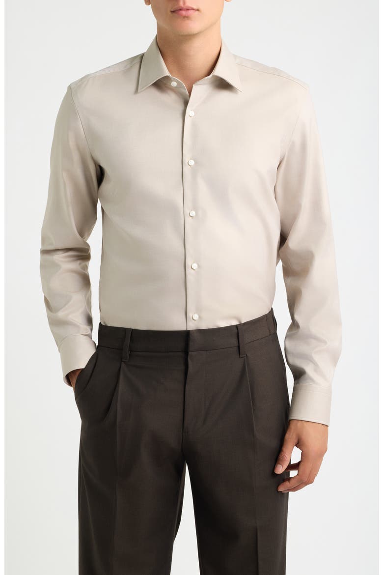 Hank Slim Fit Long Sleeve Cotton Shirt, Main, color, MEDIUM BEIGE