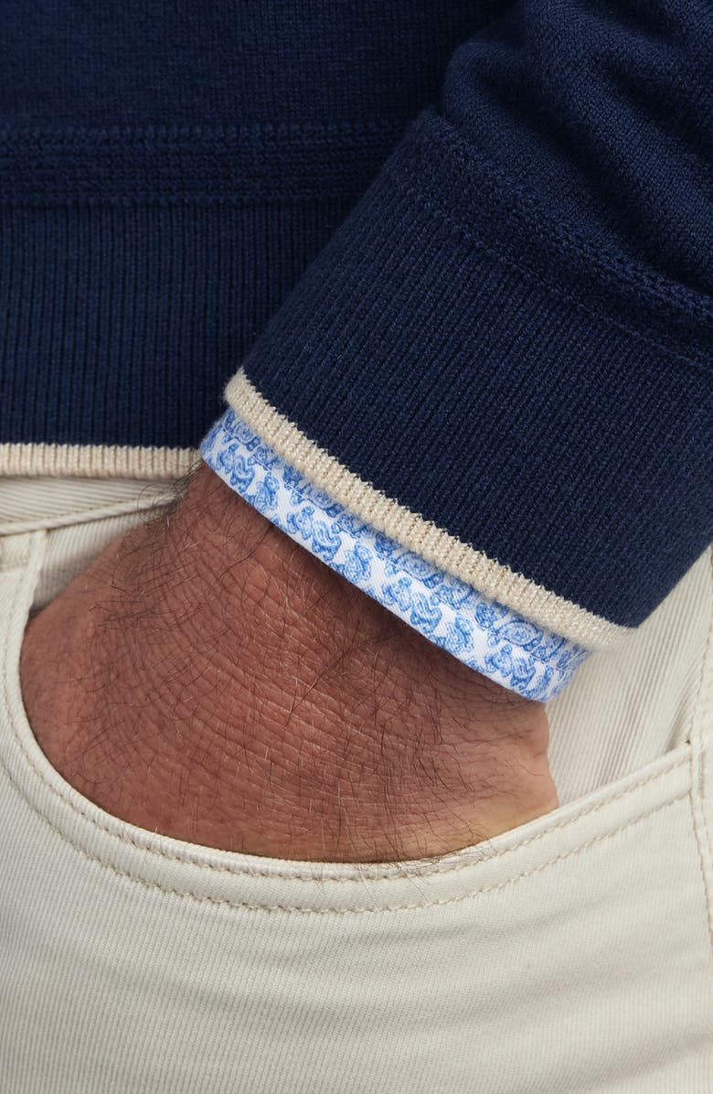 David Donahue Tipped Cotton Blend Quarter Zip Sweater, Alternate, color, Navy