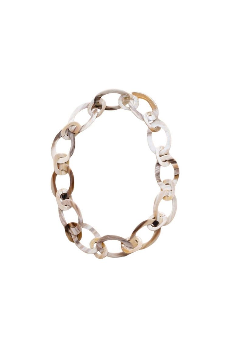 Oval Horn Chain Necklace, Main, color, White & Brown