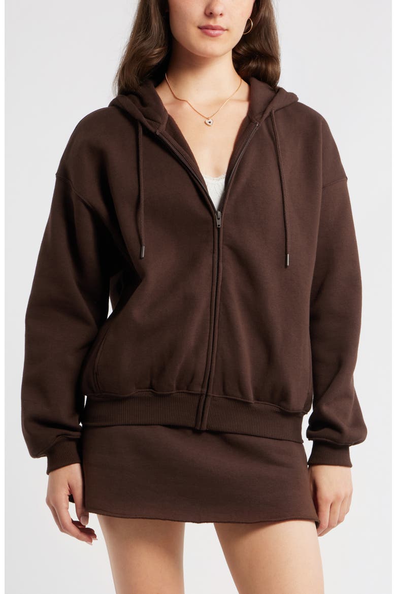 Bubble Zip Hoodie, Alternate, color, BROWN COFFEE