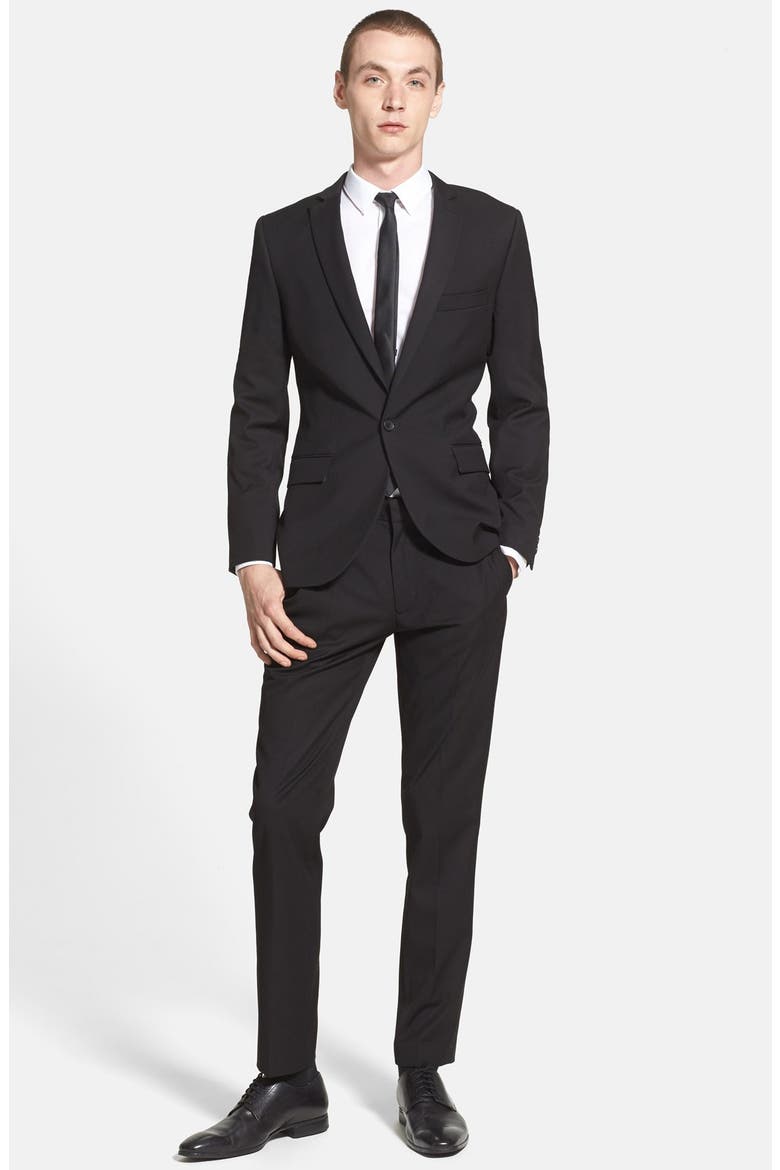Black Textured Skinny Fit Suit Jacket, Alternate, color, BLACK