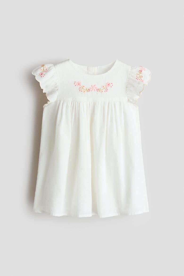Embroidery-detail Cotton Dress, Alternate, color, White