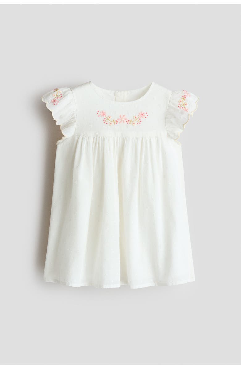 H&M Embroidery-detail Cotton Dress, Main, color, White