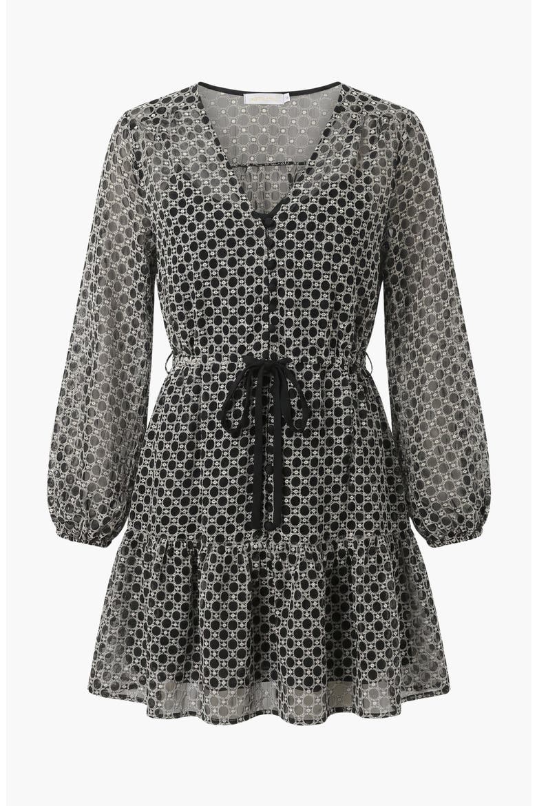 Polka Dot Embroidered Lace V-Neck Tie Waist Dress, Alternate, color, Black