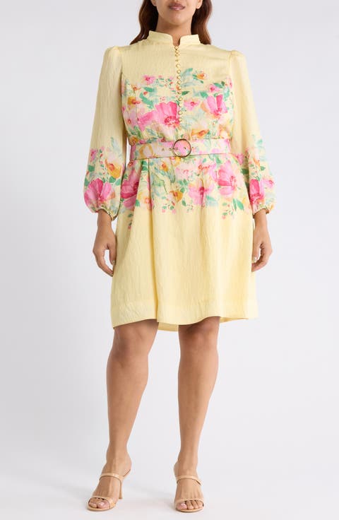 Placed Floral Long Sleeve Dress (Plus)