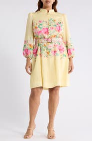 Tahari ASL Placed Floral Long Sleeve Dress