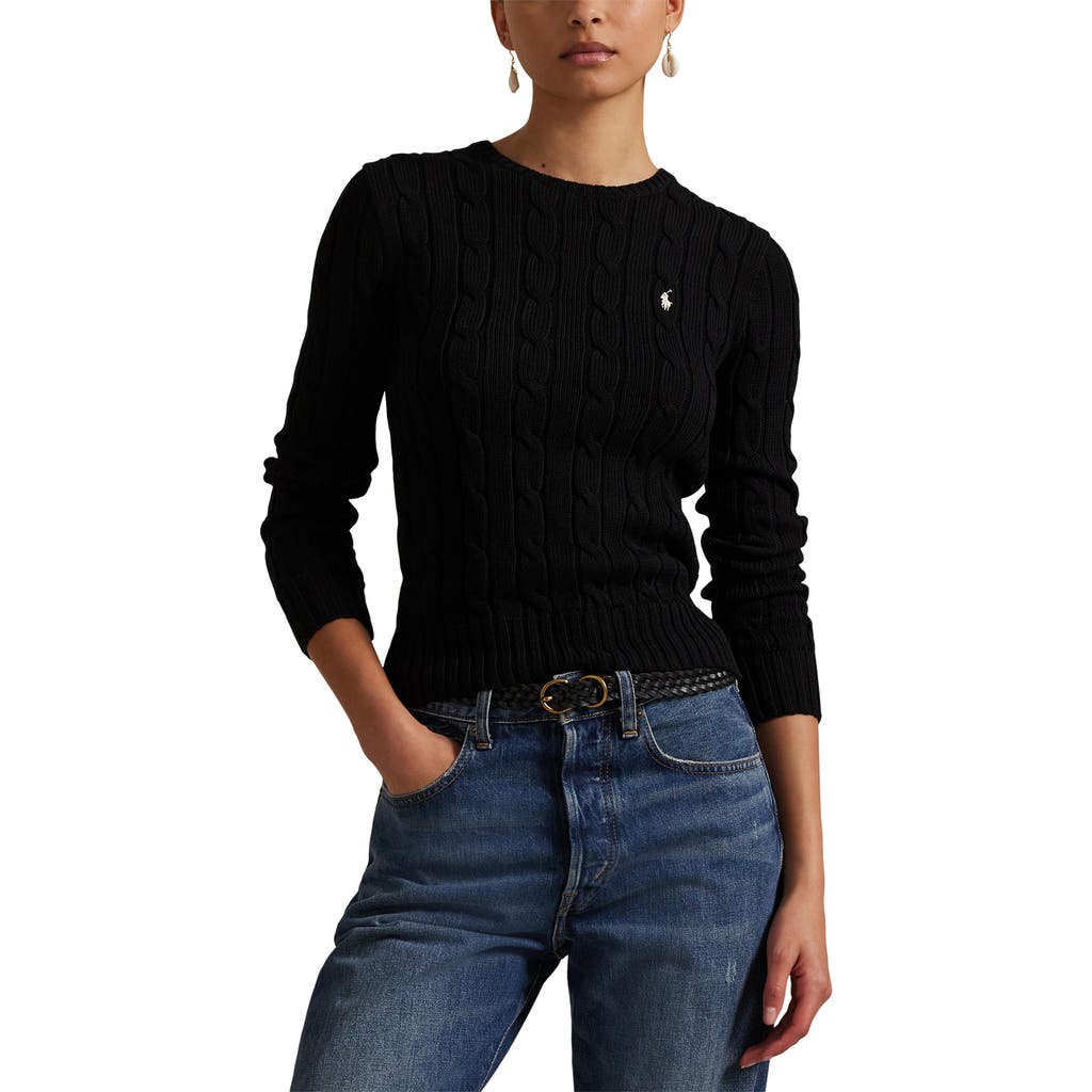 Polo Ralph Lauren Julianna Pima Cotton Cable Knit Crewneck Sweater In Black