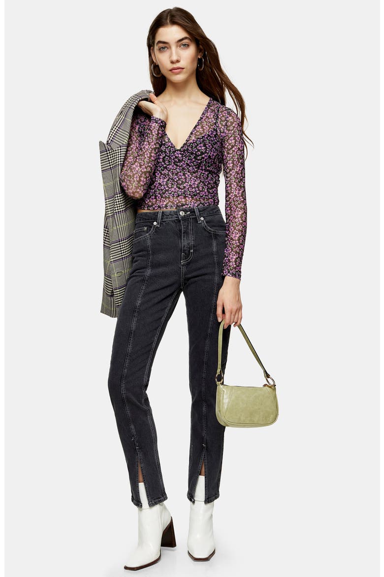 Considered Split Outseam High Waist Jeans, Alternate, color, WASHED BLACK