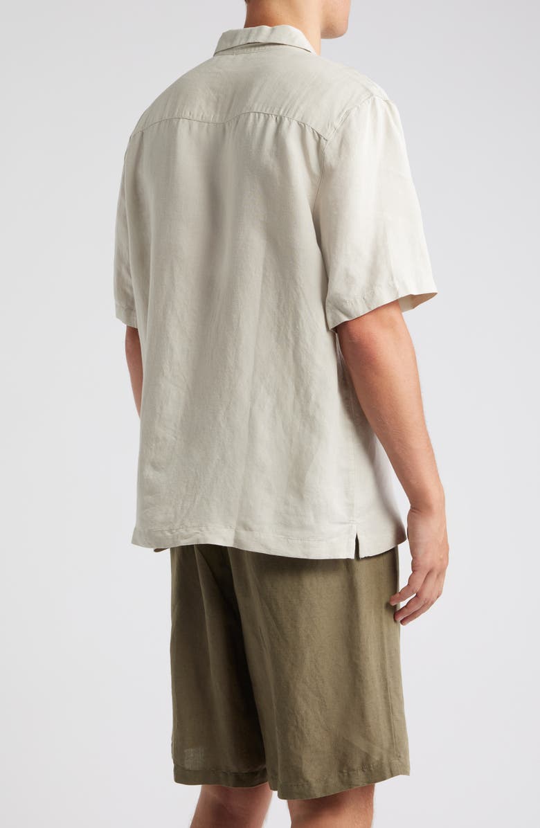 Topman Regular Fit Linen & Viscose Camp Shirt, Alternate, color, Stone