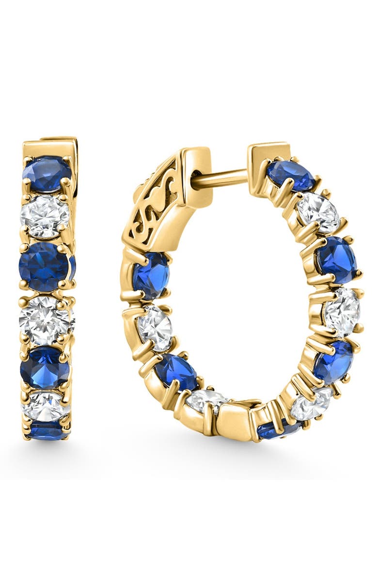 Bliss Diamond 4 1/2Ct Blue Sapphire & Diamond Hoops or Gold Lab Grown 1" Tall, Main, color, Yellow Gold