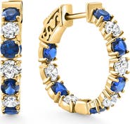 Bliss Diamond 4 1/2Ct Blue Sapphire & Diamond Hoops or Gold Lab Grown 1" Tall