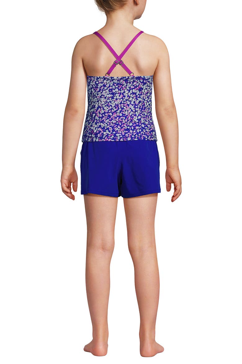 Girls Chlorine Resistant Tankini Top Woven Short Set, Alternate, color, Electric Blue Mosaic Dot