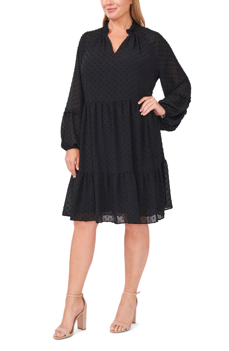CeCe Long Sleeve Clip Dot Babydoll Dress, Main, color,