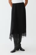 Lafayette 148 New York Asymmetric Lace Trim Crepe Skirt