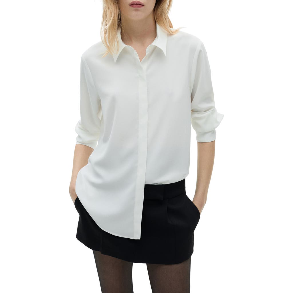 Shop Mango Button-up Shirt In Off White