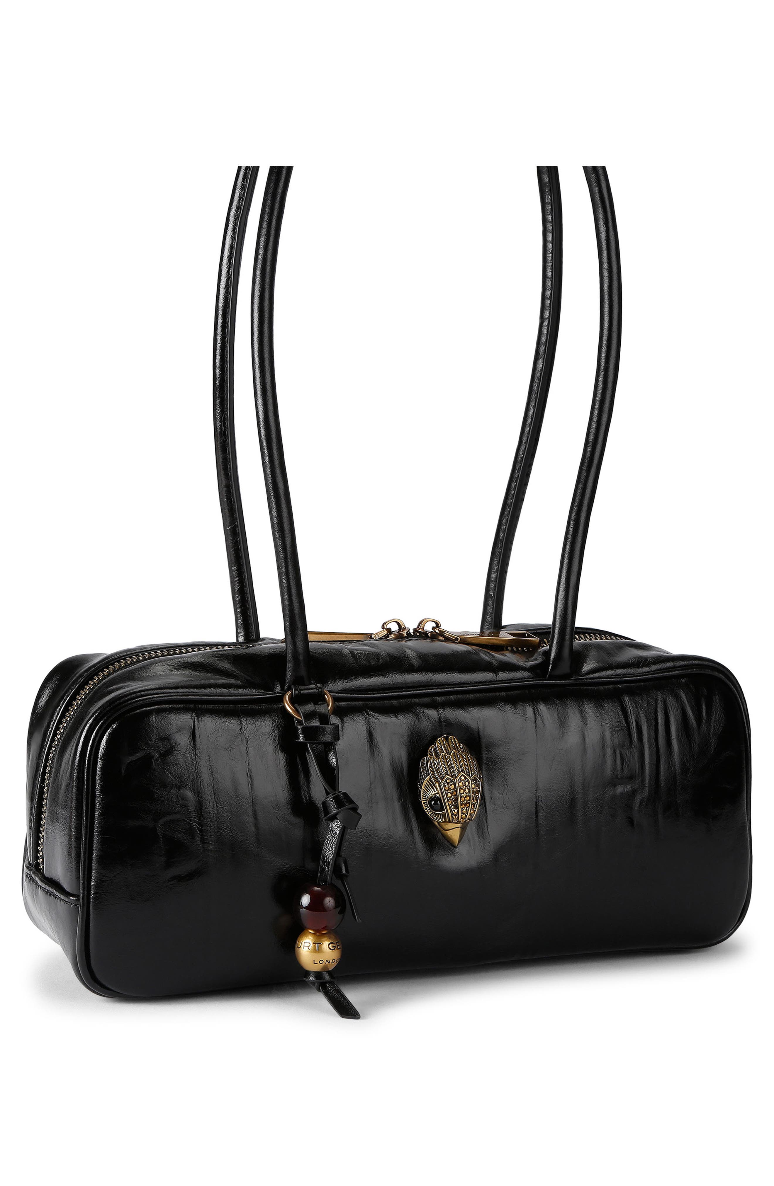 Small Celia Leather Duffle Crossbody Bag, Alternate, color, BLACK