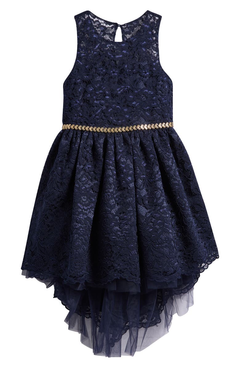 Iris & Ivy Kids' Lace High/Low Dress, Main, color, Navy