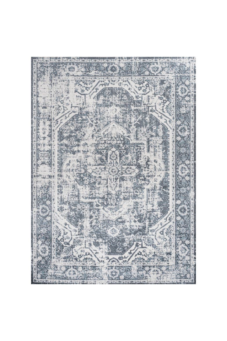 Keesha Bold Distressed Medallion Low-Pile Machine-Washable Area Rug, Alternate, color, Cream/Blue