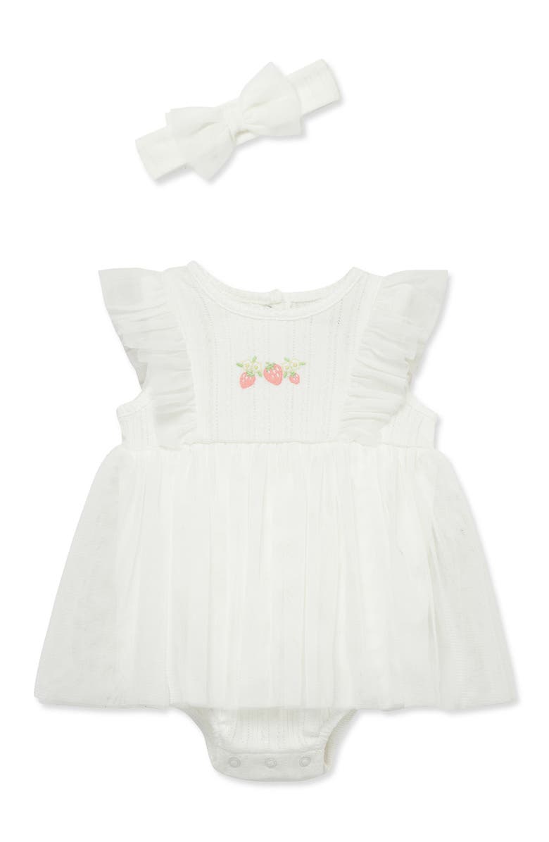Little Me Strawberry Popover Dress & Headband Set, Main, color,