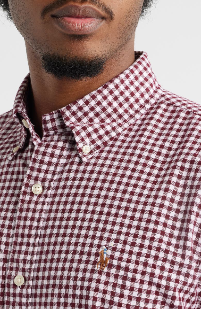Polo Ralph Lauren Gingham Button-Down Oxford Shirt, Alternate, color, Wine/ White