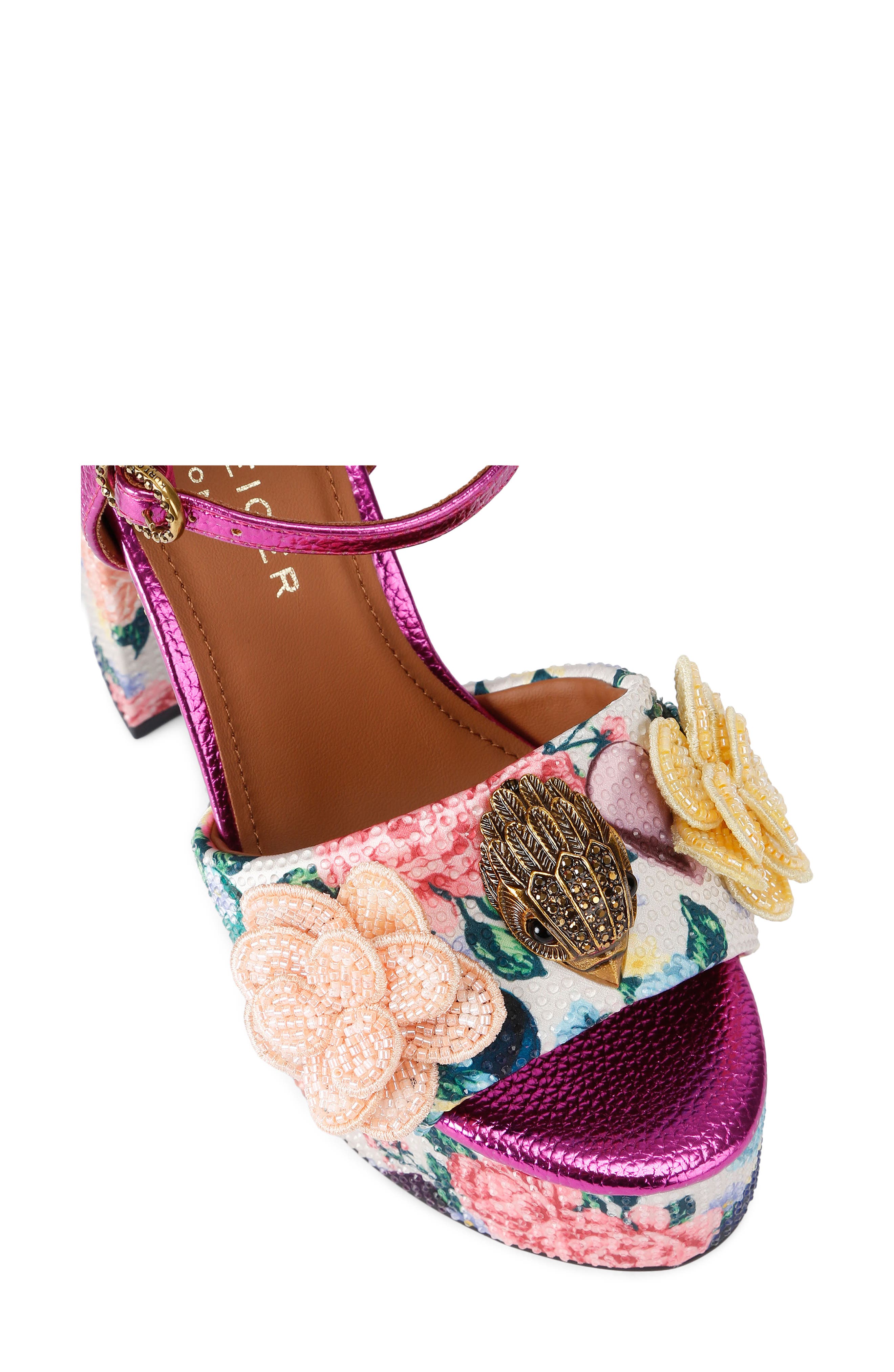Kurt Geiger London Kensington Ankle Strap Platform Sandal, Alternate, color, White Floral Multi