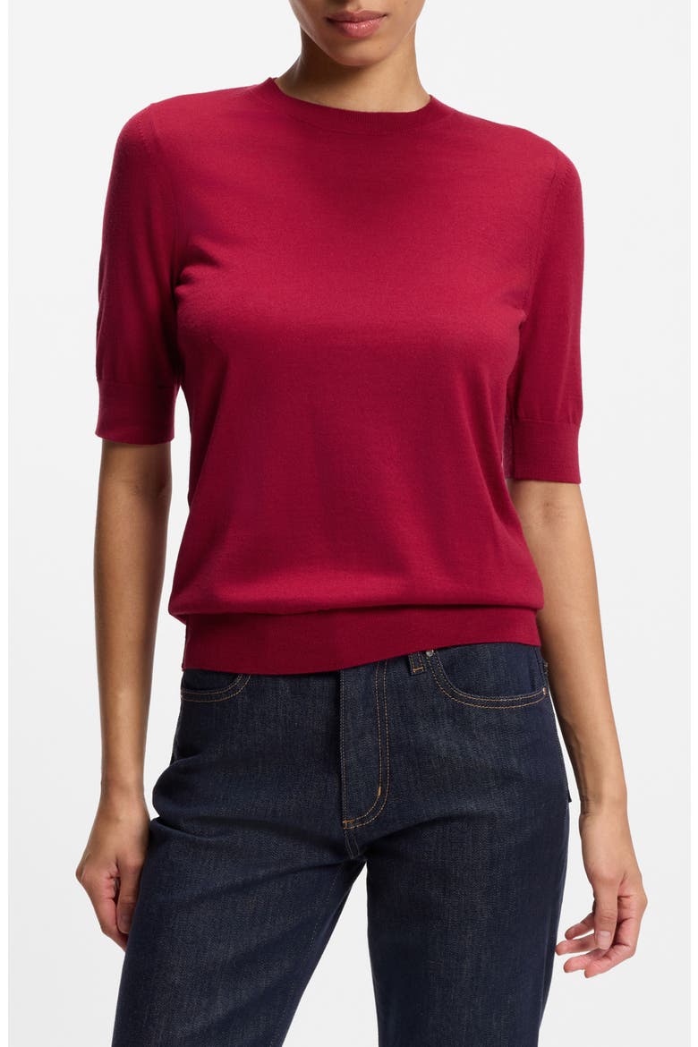Farbella Short Sleeve Virgin Wool Sweater, Main, color, DEEP RUBY