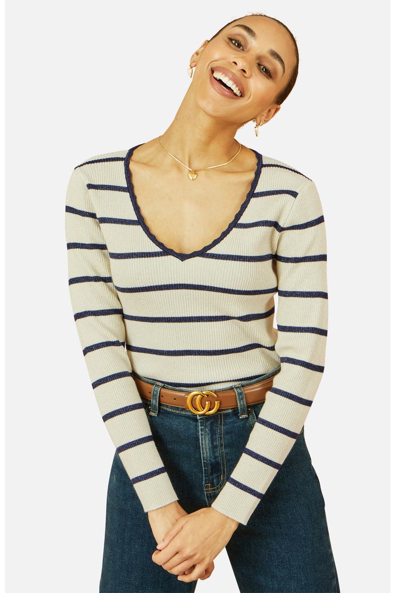 Metallic Stripe Knitted Ribbed Top, Main, color, Ivory